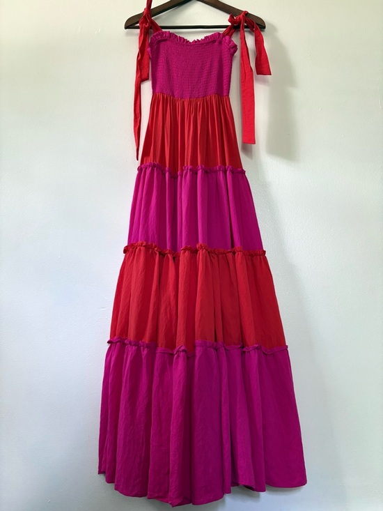 Koko + Mason Dresses & Skirts - Smocked Tie-Shoulder Maxi Dress in Fuchsia and Coral